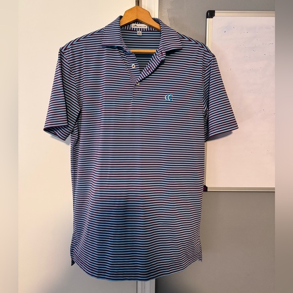 Peter Millar golf Men's Striped Polo Shirt - Blue and maroon - Picture 1 of 3